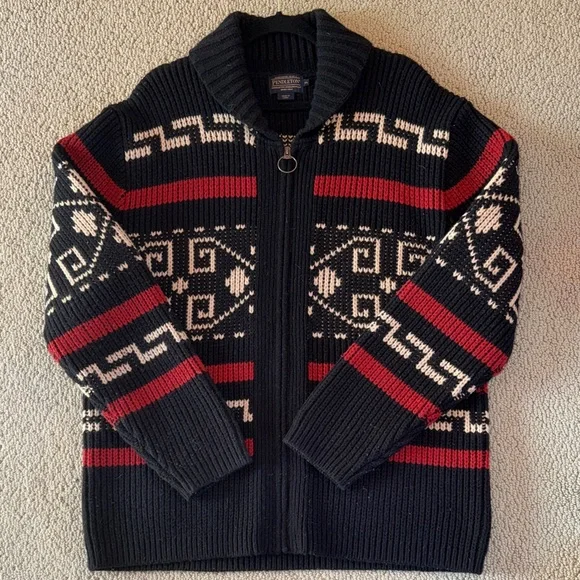 Pendleton Black and Red Zip-Up Sweater - Picture 1 of 3